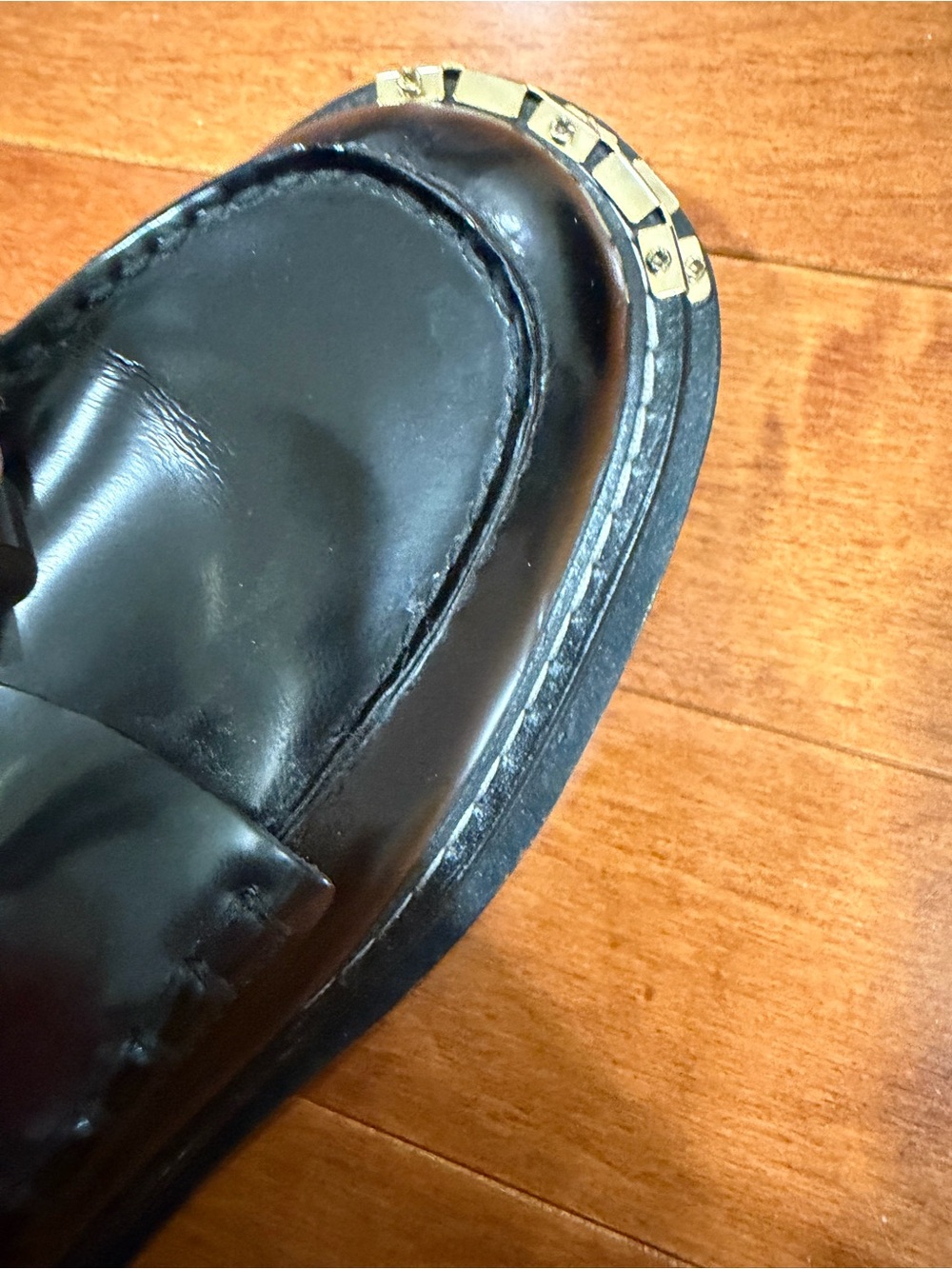 Sandro Black Leather Thick Soled Metal Detail Tassel Slip On Loafer Shoes 37 (7) - Picture 7 of 7